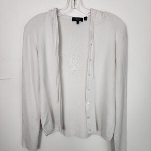 Theory Sweater Cardigan Womens Petite P White Button-Up Hooded Cotton